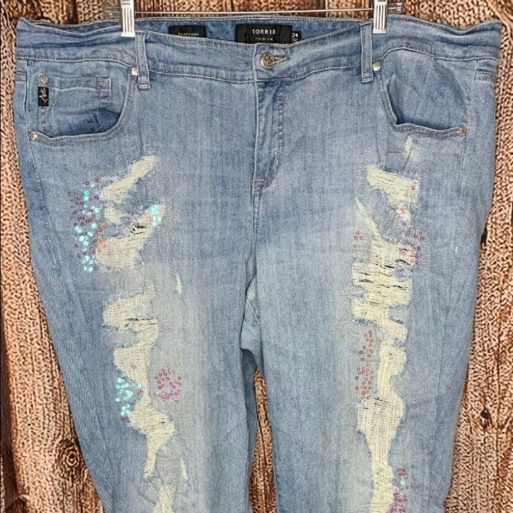 Torrid Jeans Boot Distressed Sequin Plus Sz 24